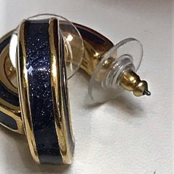 Vintage Half Moon Enamel Gold Tone Stud Hoops - Picture 8 of 10